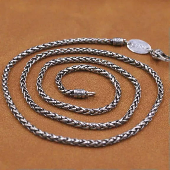 K-KED Real S925 Sterling Silver Chain Men Women 3mm Round Wheat Link Necklace -55cm/22inch-17-18g