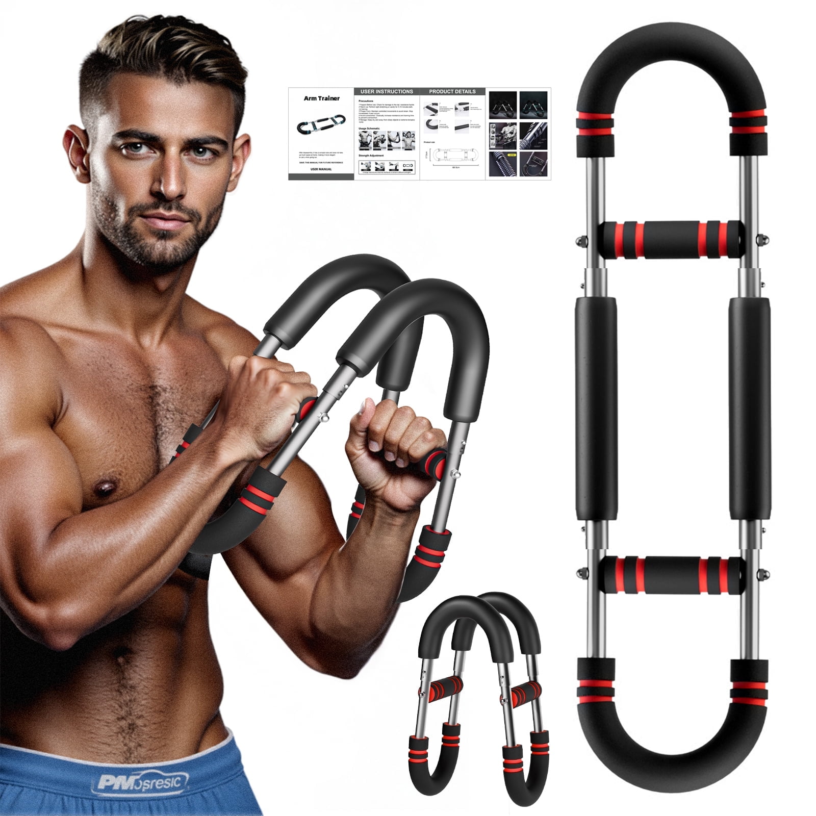 MoKo Twister Arm Trainer, Arm Exerciser Adjustable Resistance Levels from 60-170 lbs, Chest Workout Equipment for Enhancing Upper Body Muscle, Arm Strength Trainer with Wrist Guards