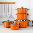 thumbnail image 3 of 1/10/12pcs Stainless Steel Cookware Set - Non-Stick Frying Pan, Stockpot And Milk Pot With Lid - Multi-Functional Kitchen Essentials, No Charging, No Batteries, Orange, 3 of 15