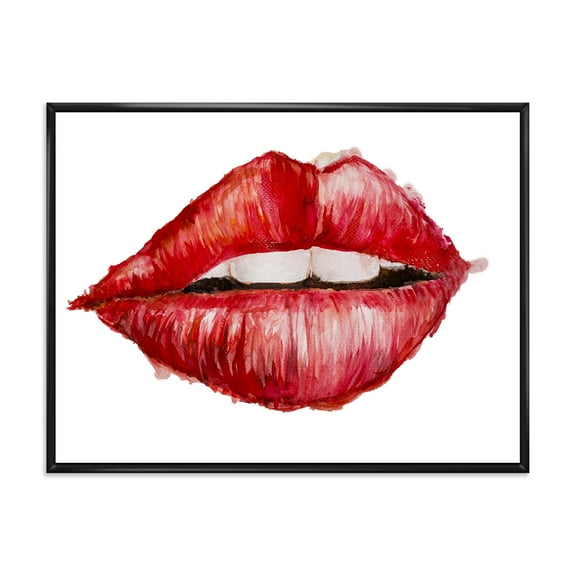 Designart 'Valentines Day Red Female Lips' Modern Framed Canvas Wall Art Print