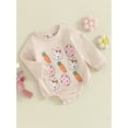 thumbnail image 3 of Sunloudy Barboteuse pour Bébé Filles, Manches Longues Col Rond Imprimé Œufs Carottes Rabbit Vêtements de Pâques, 3 of 6