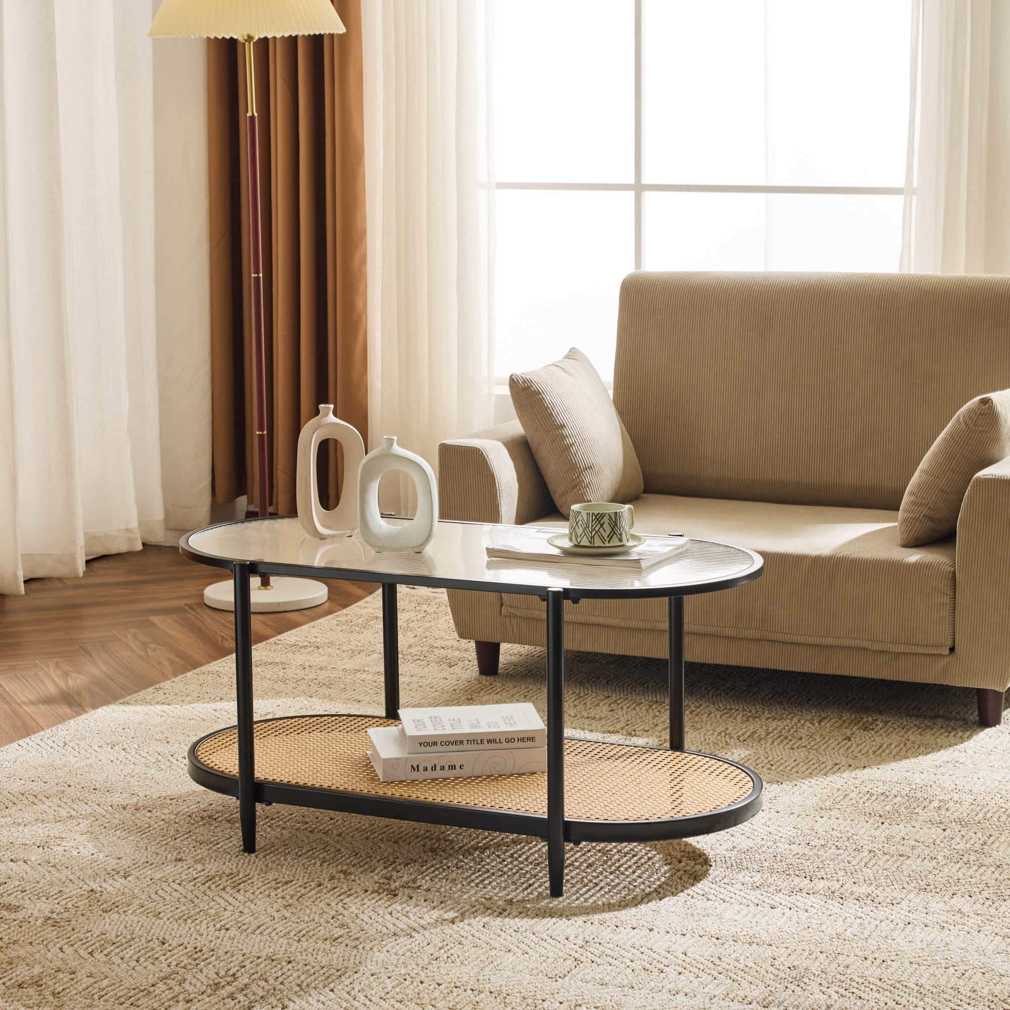 Ktaxon Mid-Century Coffee Table, Long Narrow Center TV Stand Console Table for Living Room, Antique Furniture, Black