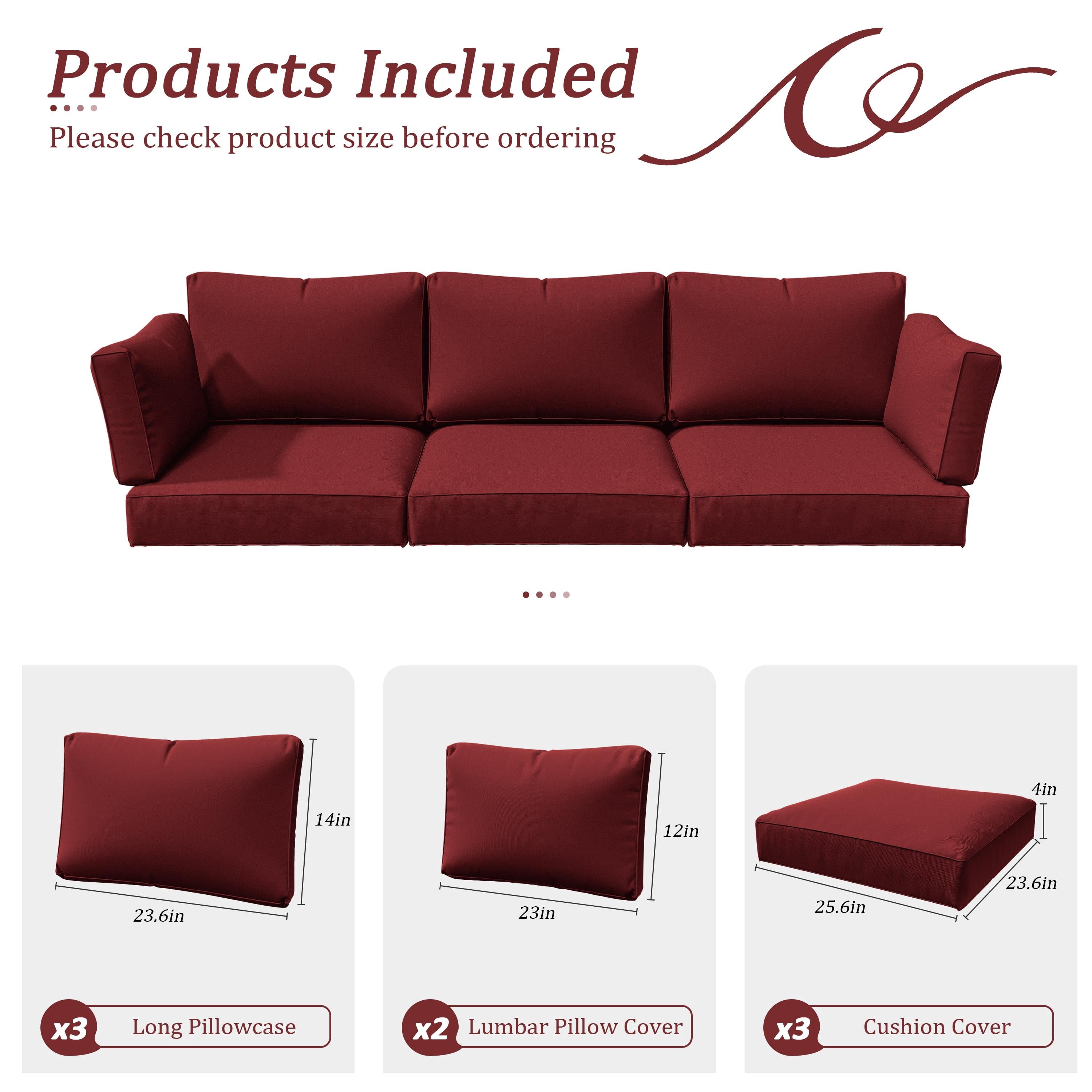 Pakunoda 8Pcs Cushion Covers for Outdoor Furniture, Waterproof Patio Cushion Covers Replacement Slipcovers with Zipper, Washable Reusable Outdoor Cushion Covers Burgundy, Covers Only