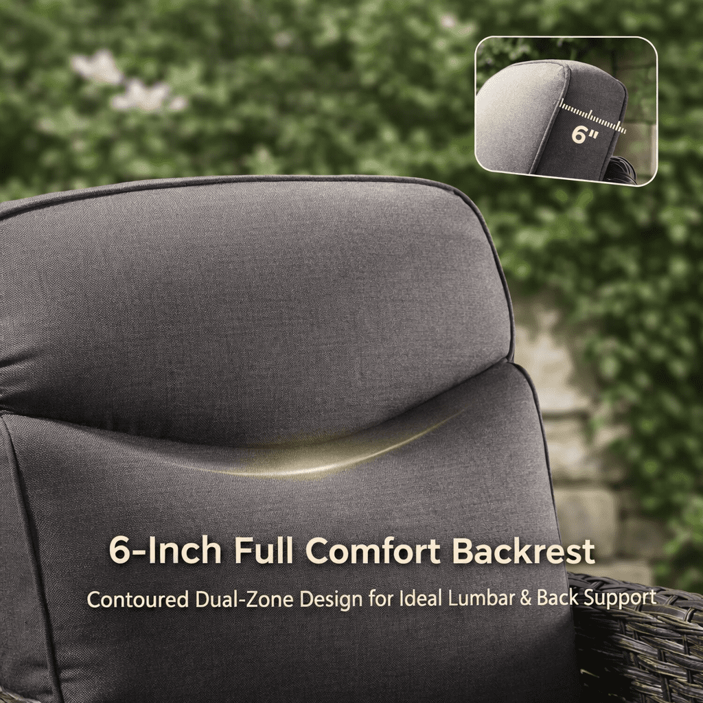 Bellefurn 6 Pieces Luxury Outdoor Patio Furniture Sets Outdoor Conversation Sets with Swivel Rocker Patio Chairs with 6" Thick Cushion,Sofa and Glass Coffee Table for Porch Deck Backyard Poolside