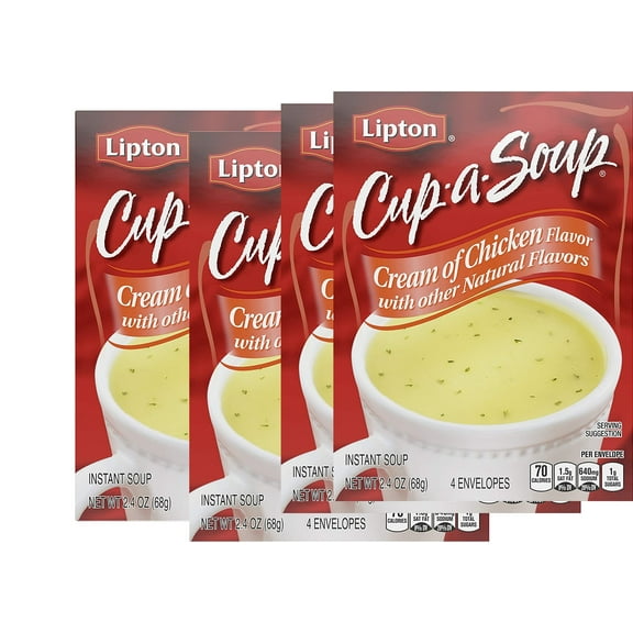 Lipton Cup-a-Soup Instant Soup For a Warm Cup of Soup Cream of Chicken Only 70 Calories Per Serving 2.4 Oz 4 Count (4 Pack)