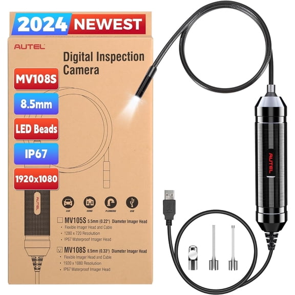 Autel MaxiVideo MV108S Digital Inspection Camera, 1920x1080 HD USB Borescope Endoscope Work with MaxiSys or PC