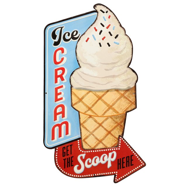 Ice Cream Here Rustic Embossed Metal Sign