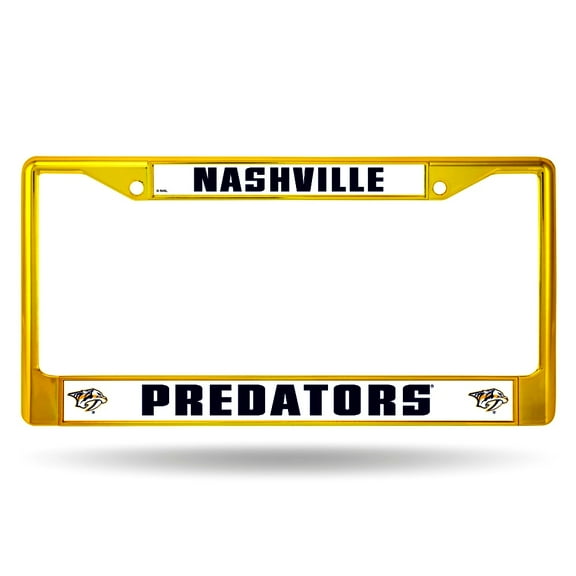 Nashville Hockey Predators Licensed Yellow Painted Chrome Metal License Plate Frame