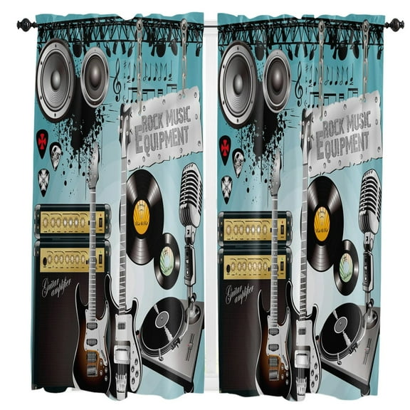 Rock Music Speaker Guitar Curtains For Living Room Kitchen Curtain Bedroom Decorative Window Treatments Home Drapes