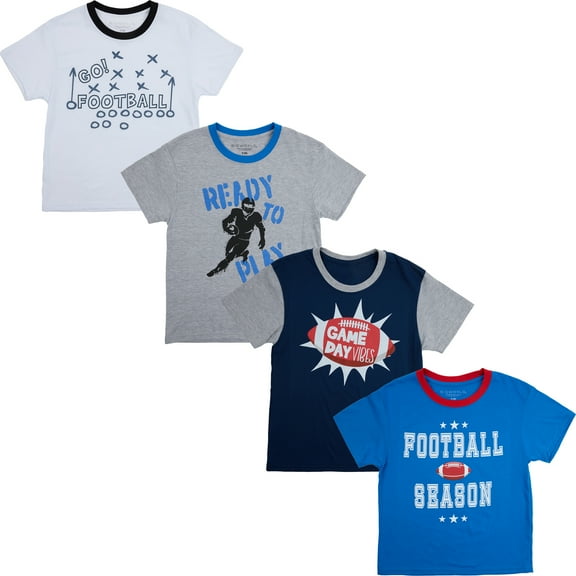 Football Season Game Day 4-Pack of Youth Boy's Short Sleeve Tees  8 (M)