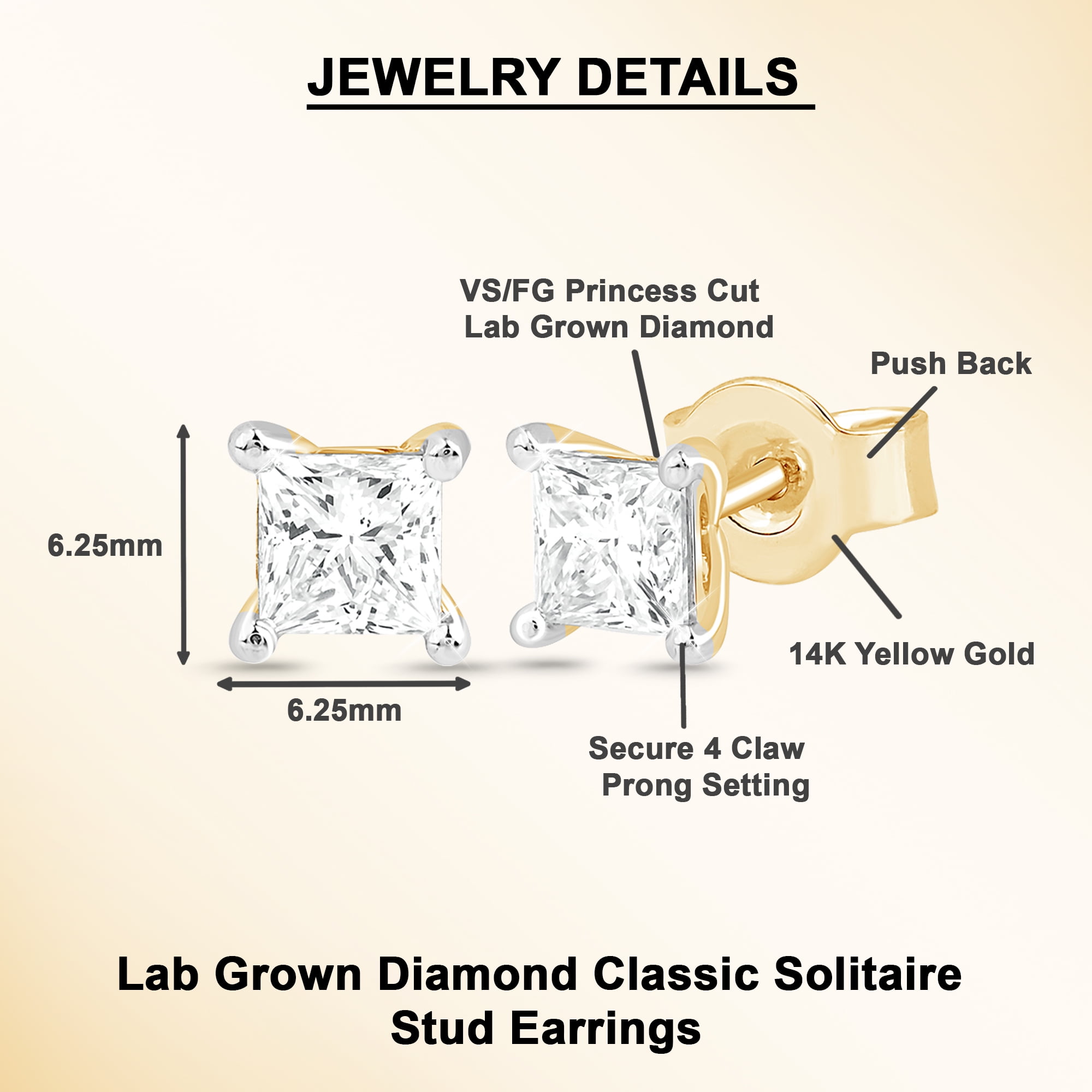 DewberryDiamonds 1 cttw Princess Cut IGI Certified Lab Grown Diamond Classic 4 Claw Solitaire Stud Earrings for Women & Men in 14K Solid White Gold Push Back (Clarity: VS, Color: EF, 1.00 cttw)