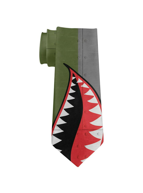 Halloween WWII Flying Tiger Fighter Shark Nose Art All Over Neck Tie Multi Standard One Size