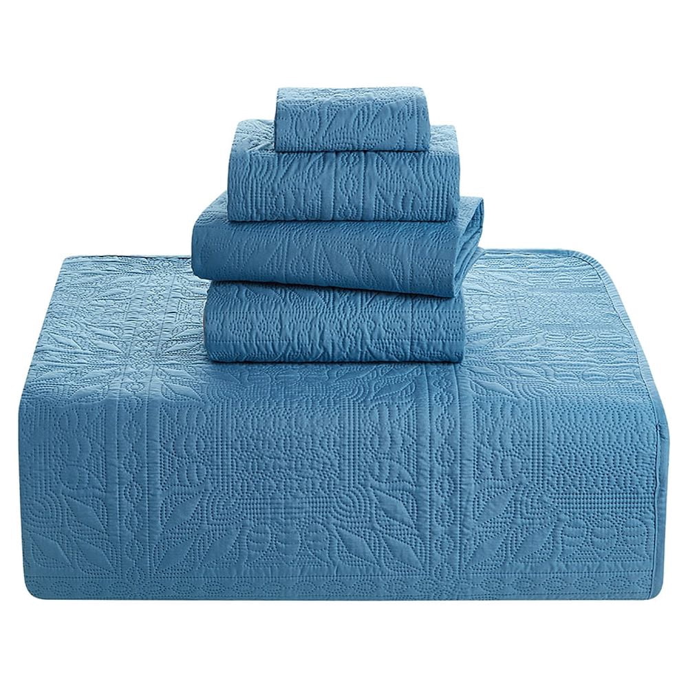Nestl 4 Piece Quilt Set Twin , Soft Microfiber Lightweight Bedspread Coverlet, Modern Style Ellipse Weave Bed Cover, Blue Heaven