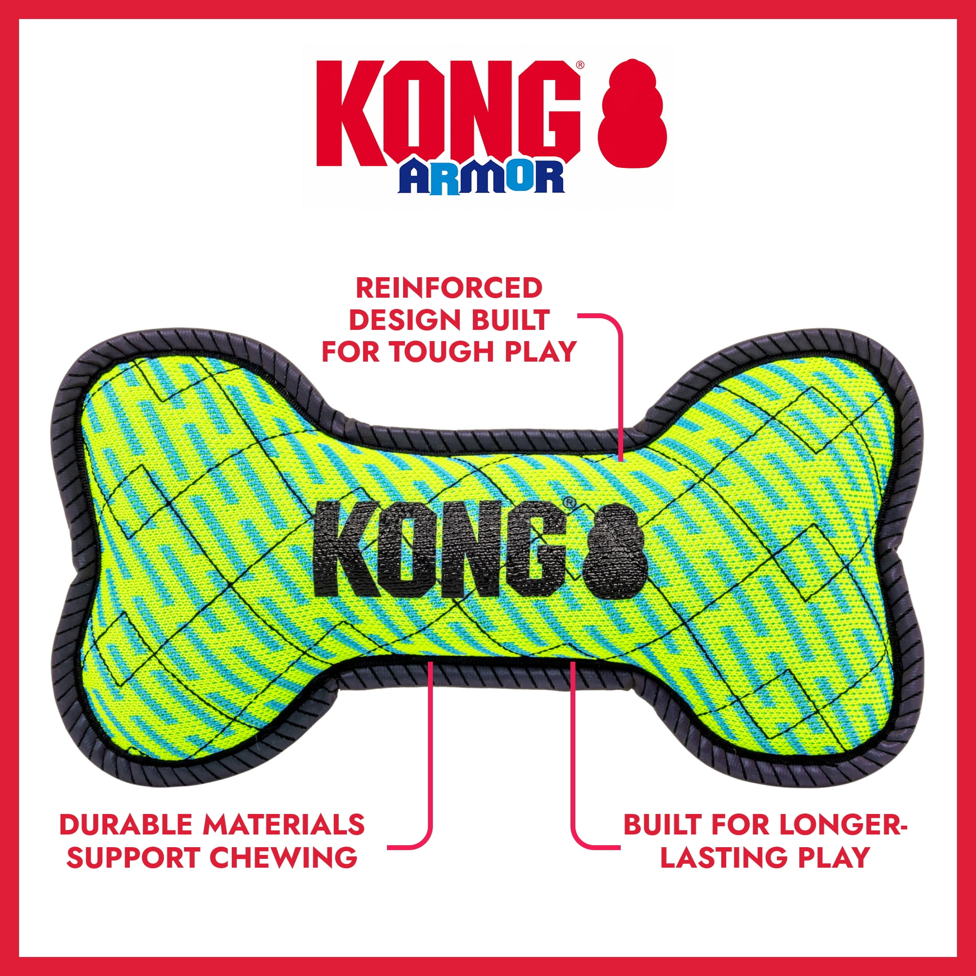 KONG® Armor® Bone Durable Dog Plush Dog Toy, Medium, Green