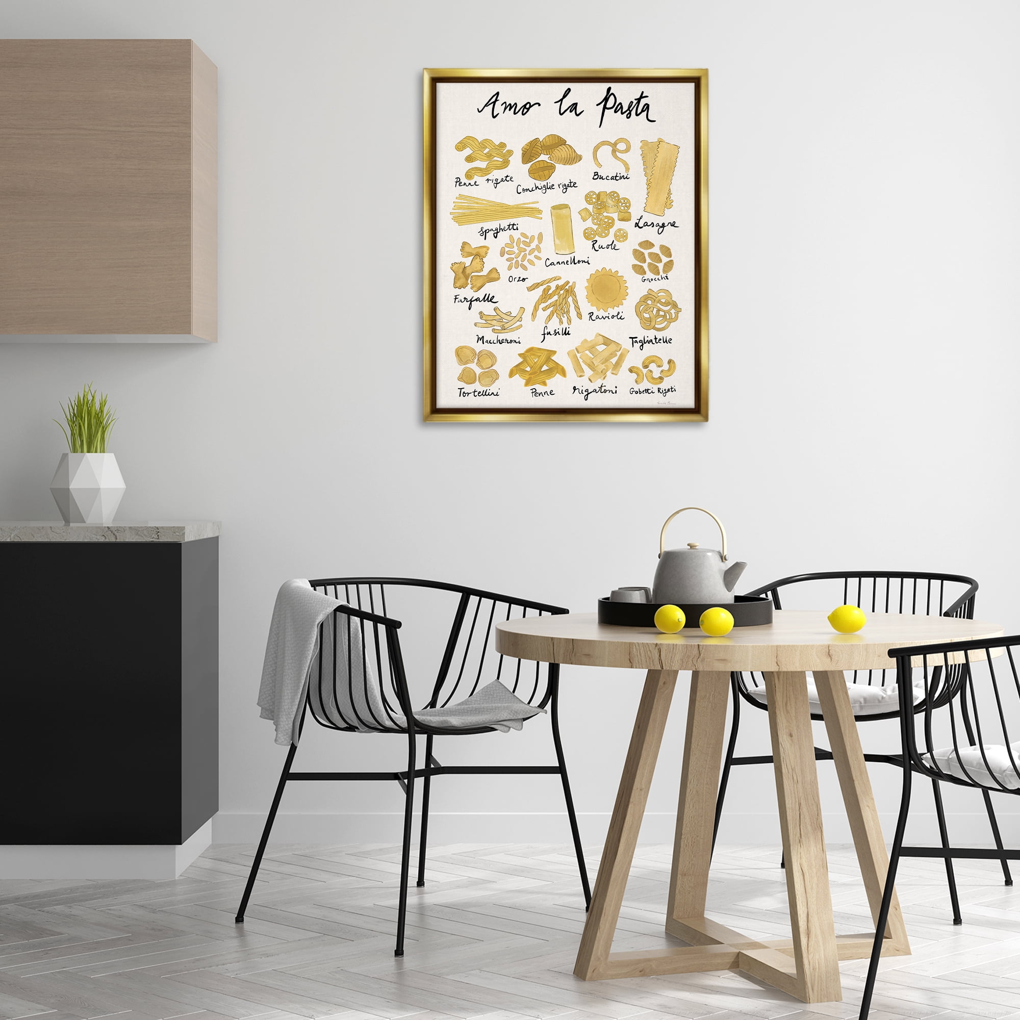 Stupell Industries Amor La Pasta Chart Food & Beverage Painting Gold Floater Framed Art Print Wall Art, 25 x 31