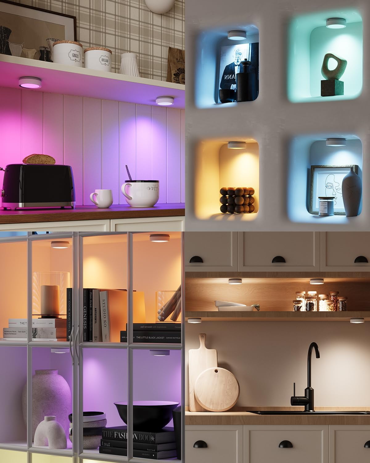SONGAUN Rechargeable Puck Lights with Remote Control, 1600mAh Spot Lights Battery Push Light Stick On for Under Cupboard Wireless USB Charge LED Kitchen Cabinet Lighting Magnetic Touch Light