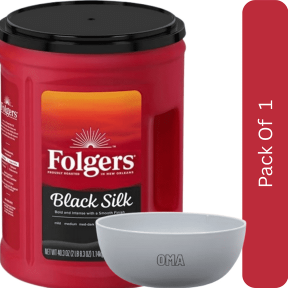 Folgers Dark Roast Ground Coffee, Black Silk, 40.3 oz. – with White Bowl by OMA