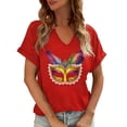 thumbnail image 1 of Xuyuer Mardi Gras V-Neck T-Shirt for Women Hearts Beads Carnival Tuesday Parade Loose Top short Sleeve Casual Tee Tshirts S-2XL Pattern T-Shirt - Casual Short-Sleeved Retro, 1 of 6