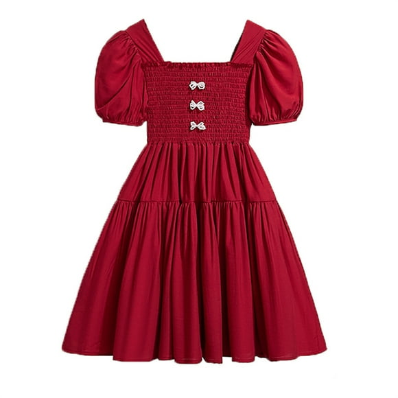 FhsagQ Dress for Girls Girls Dress Tween Boho Flutter Sleeve Tiered A Line Summer Dresses with Pockets Girls Easter Dresses Size 7 Party Girls Dresses Size 14-16 Casual Red 7-8 Years