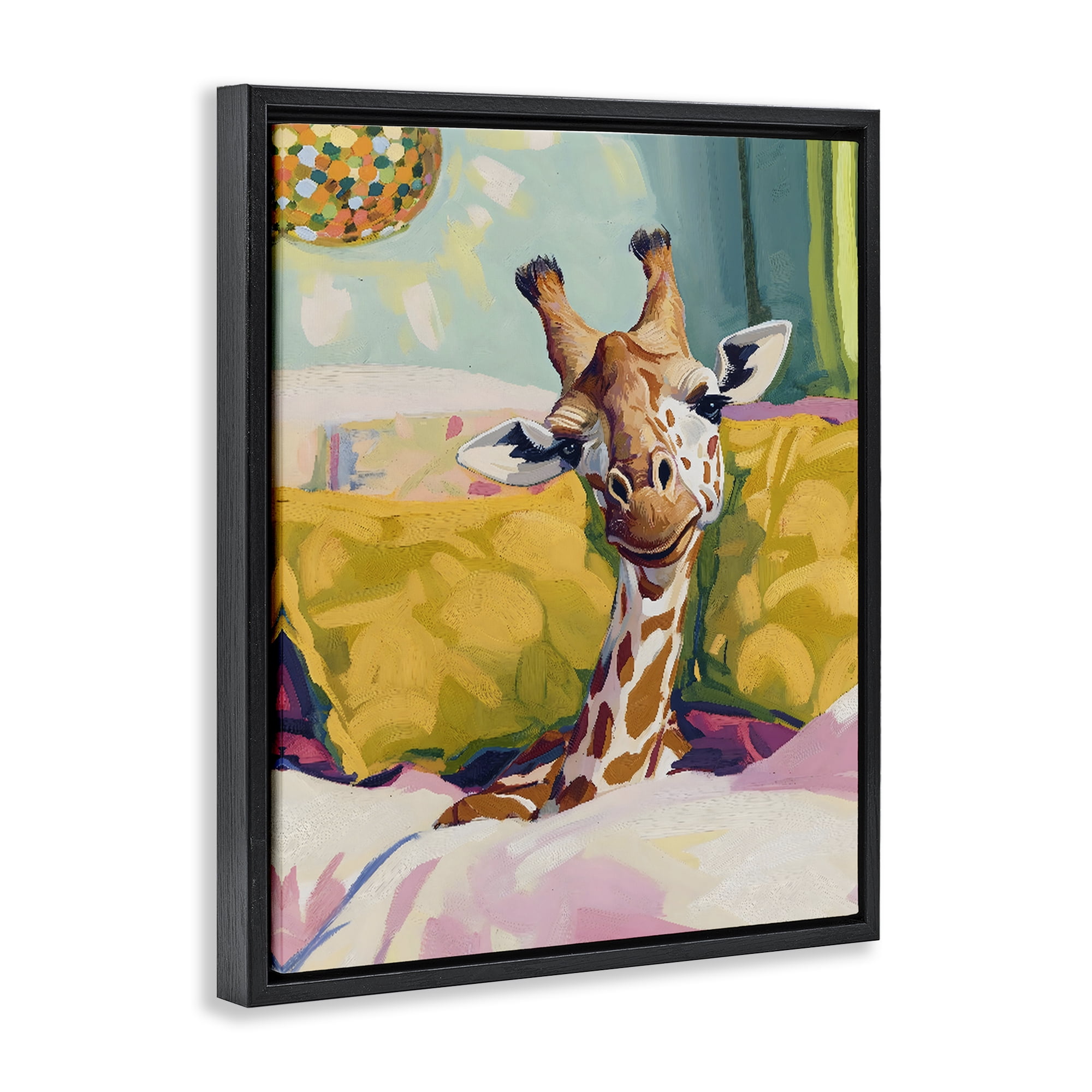 Stupell Industries Cozy Giraffe in Bed Black Framed Floater Canvas Wall Art, design by The Prints Vibe