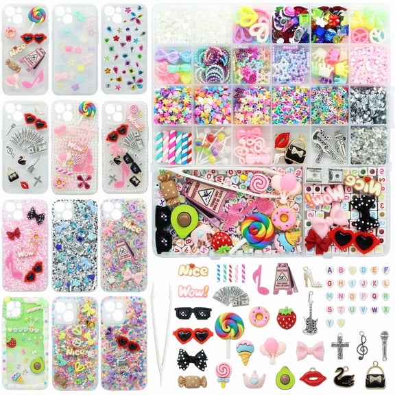 3000 Pcs Junk Case Charms Kit, DIY Phone Case & Nail Decor with Big Charms, Kawaii Bows, Pearls, Rhinestones & Letter Beads for Aesthetic Personalization