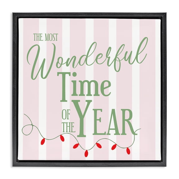 Stupell Industries Glam Wonderful Time on Festive Stripes Black Floating Frame Canvas Art, 18 x 18, by Lauren Rader