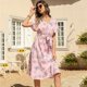 thumbnail image 3 of Gibobby Vestido de gasa de verano para mujer Mujeres Casual Fashion vestido Floral imprimió Bohemia V cuello elegante Sexy vestido A Line manga corta Casual Mid(Rosa,XL), 3 of 5