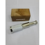 6" Nautical Handheld Pirate Brass Chrome Finish White Leather Telescope with Wooden Box ,Toy Gift BY THORINSTRUMENTS