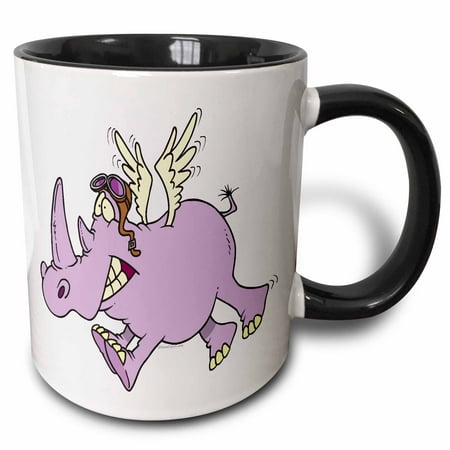 - 3dRose Funny Flying Rhino Cartoon - Two Tone Black Mug, 11-ounce
