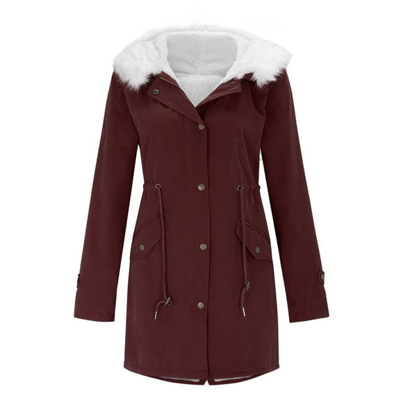 snowsong Women's Thickened Overcoat Plus Size Warm Trendy Winter Fleece Lined Hoodie Snow Coat Jacket Outwear,Coats for Women,Womens Winter Coats,Womens Hoodies Pullover,Parkas for Women,Wine,5XL