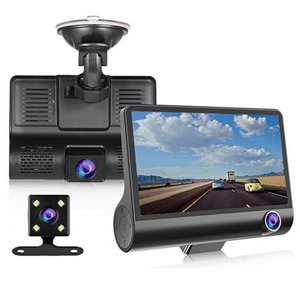 Dash Cam 3 Canal Dash Cam Intérieur avant et arrière1080P+48P+480P 4 caméra Dash de pouce pour les voitures 170° Vision nocturne à angle large WDR