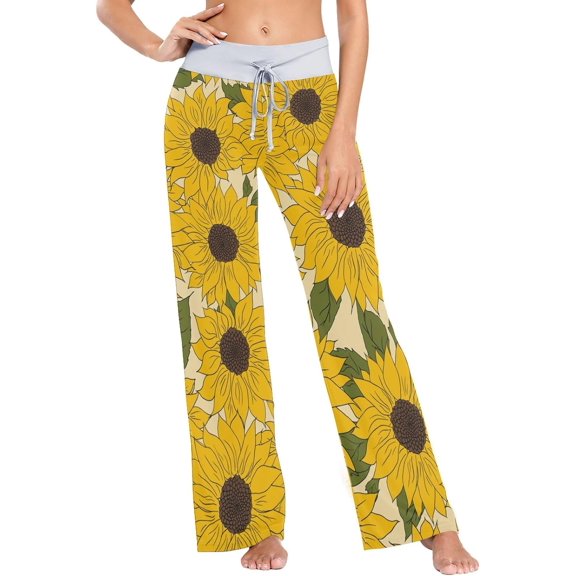 GZHJMY Women's Pajama Pants Sunflowers Leaves Comfy Stretch Sleepwear Essentials womens Lightweight Lounge Terry Pajama Pant, Small