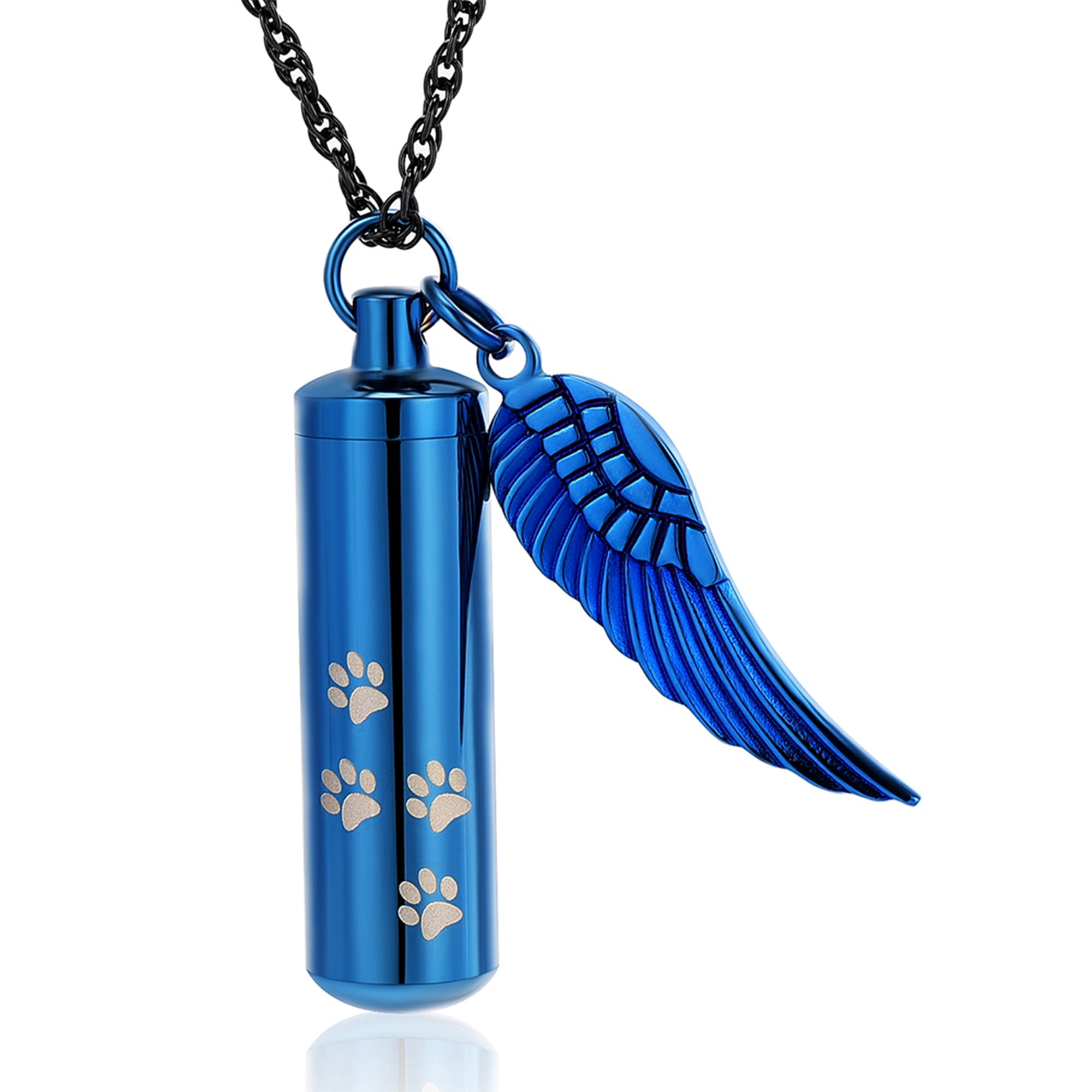 Cylinder Cremation Necklace for Pet Ashes Urn Necklace with Angel Wing