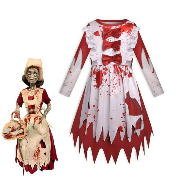 EnJoCho Girls Gothic Princess Dress Halloween Dead Bride Spoo𝗄y Theme Tutu Skirt Dress Up Par𝗍y Dress