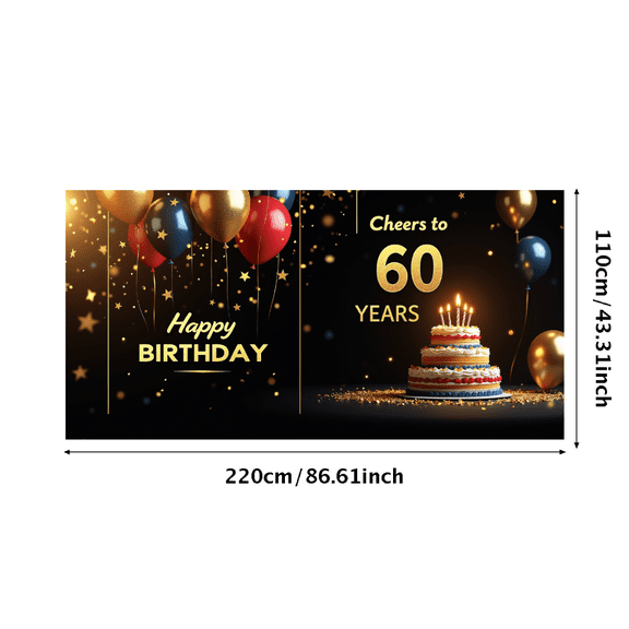 Gorgeous Golden Balloon Themed Birthday Banner for 60th Anniversary Party Background Backdrop Decoration Photography Props Party Supplies