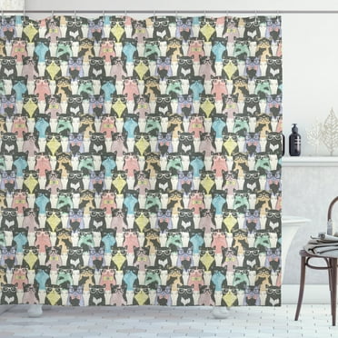 Ambesonne Cat Shower Curtain, Retro Hipster Bow Ties, 69"Wx84"L, Multicolor