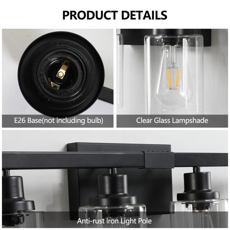 51" Black 8-Light Vanity Light with Clear Glass Shades, Modern Iron Metal Bathroom Wall Fixture for Mirror, Ideal for Bathroom and Dressing Table (No Bulbs)