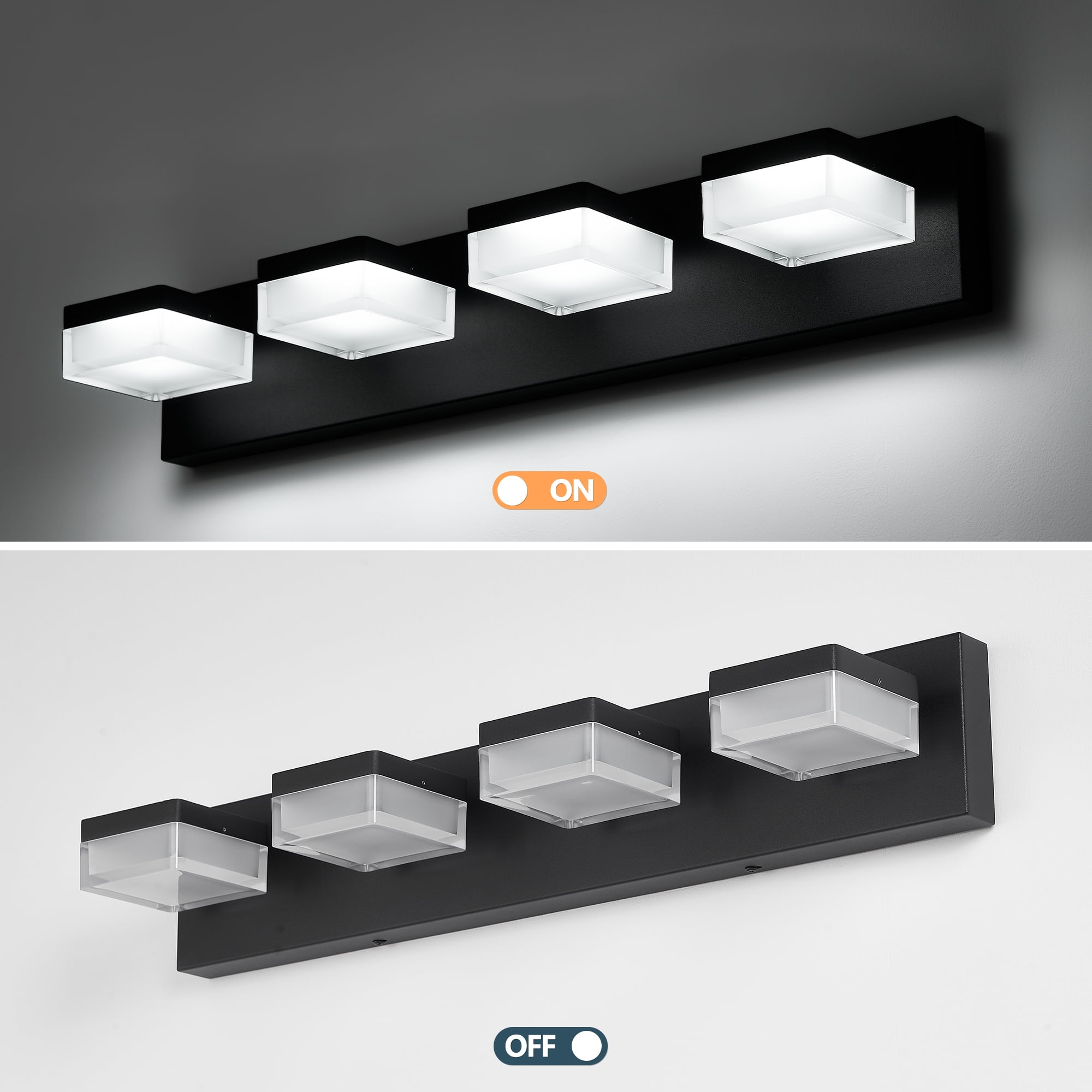 4 Light LED Modern Bathroom Lighting Fixtures Over Mirror 24.8in Dimmable Bathroom Vanity Light Fixture Matte Black