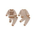 thumbnail image 2 of BemeyourBBs Auntie's Little Bestie Toddler Baby Boy 2 Piece Outfits Long Sleeve Letter Embroidery Waffle Knit Sweatshirt Pants Set Kids Spring Fall Winter Clothes, 2 of 9