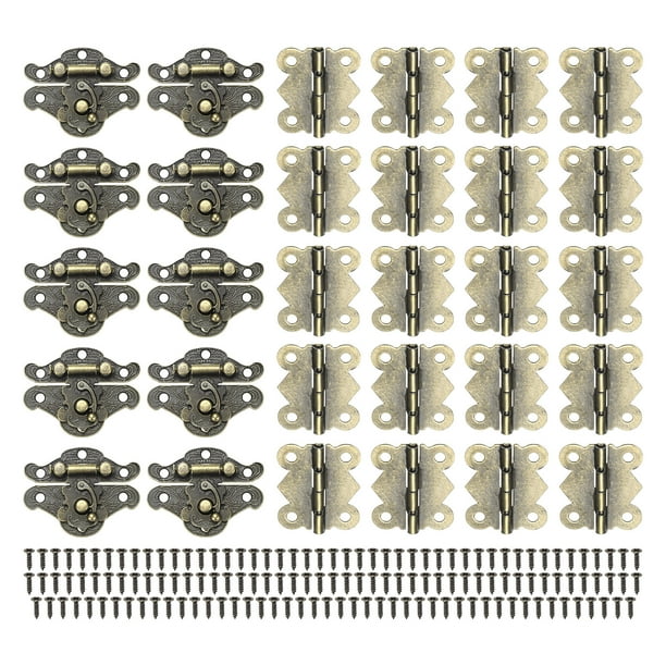 Uxcell Paquete de 10 Bisagras de Puerta Pequeñas, 1.88in (48mm) Aleación Interior Plegable Mini Bisagras Mariposa con Gancho de Pestillo; Tornillo para Caja de Joyas