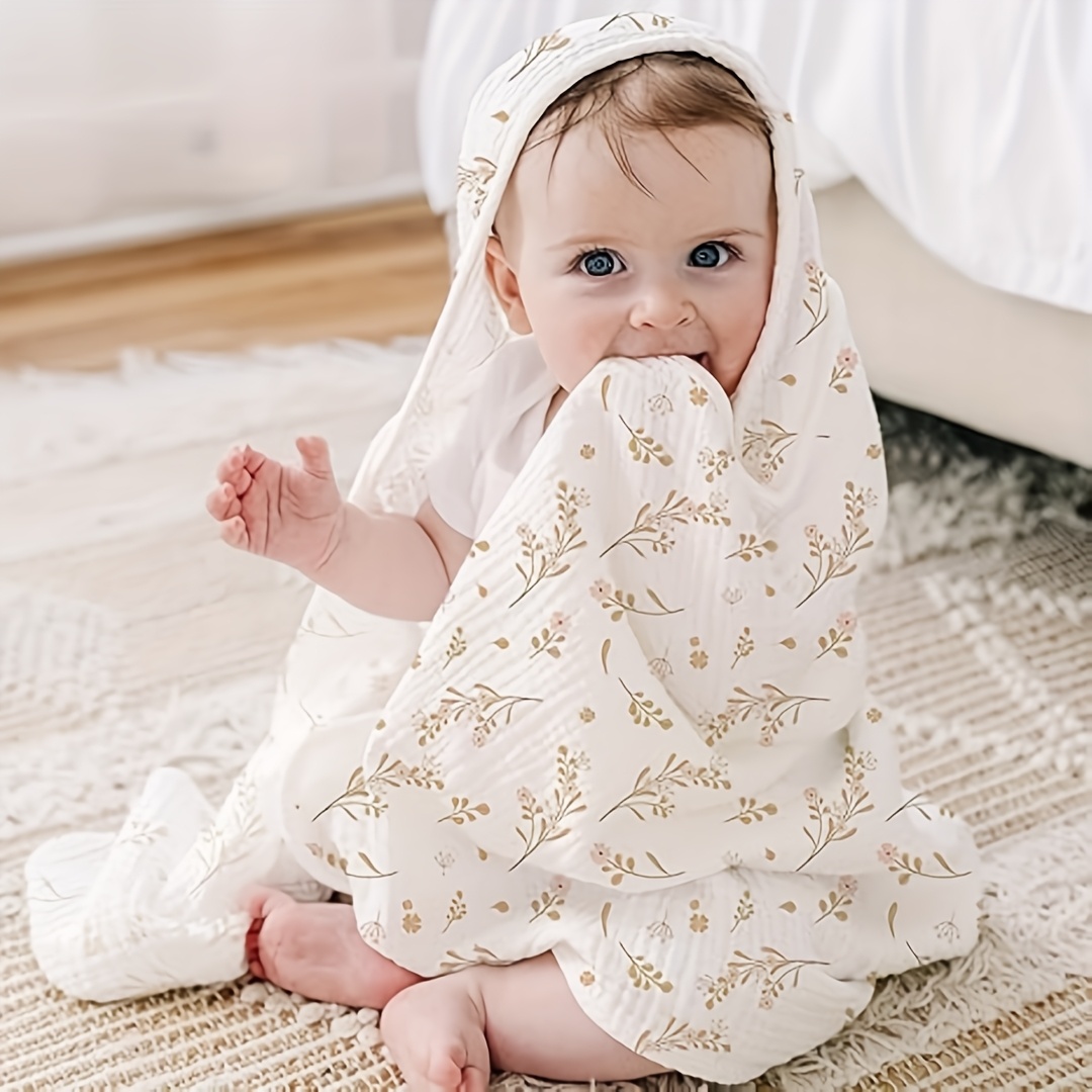 2-Pack 100% Cotton Muslin Hooded Baby Towels, Ultra-Soft & Absorbent Bath Towels with Hood for Newborns & Infants ( 30" x 30")