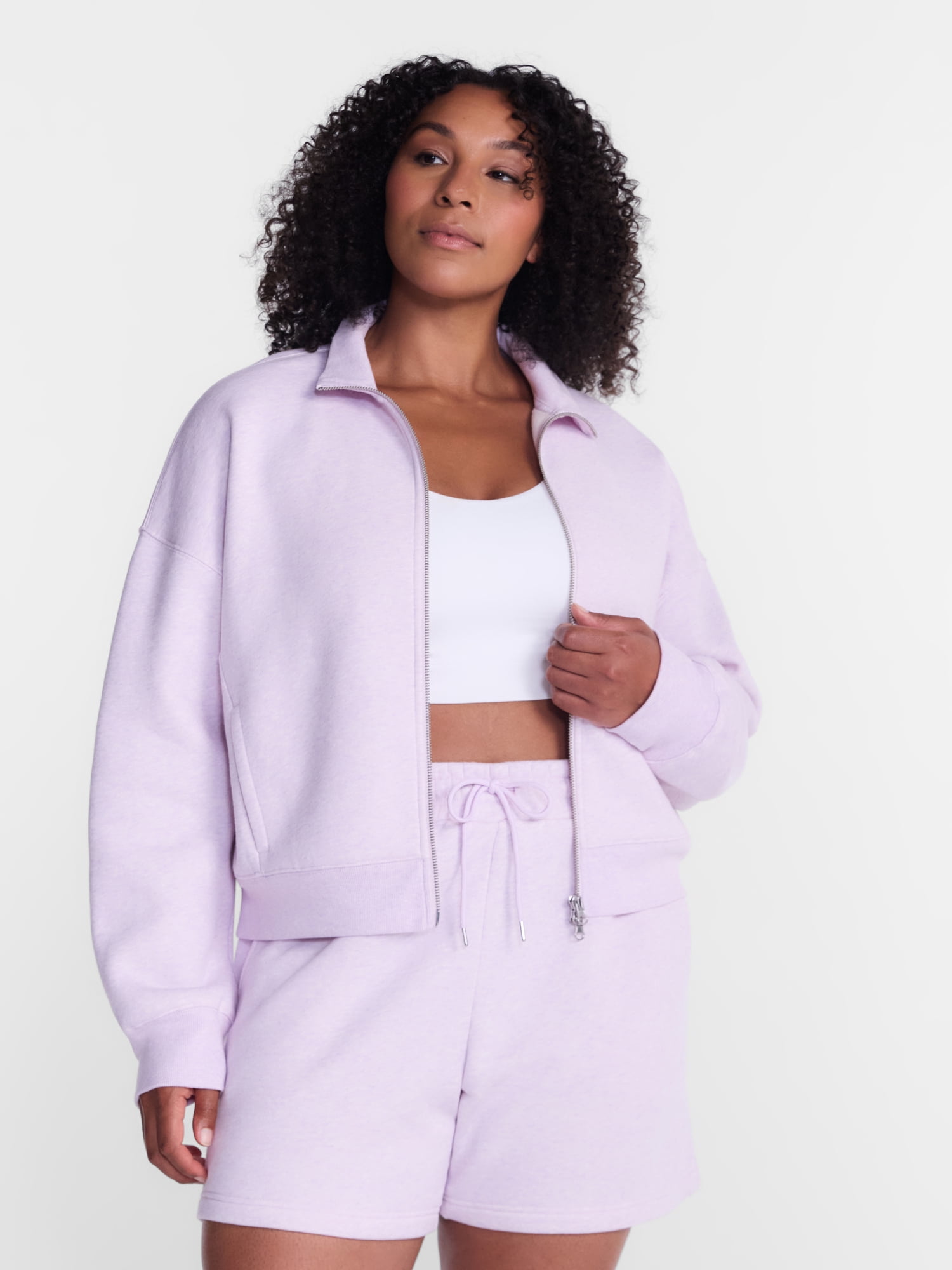 Athletic Works Women's Cropped Fleece Bomber Jacket with Long Sleeves, Sizes XS-XXL