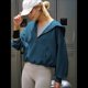 thumbnail image 5 of Sudadera con Capucha y Media Cremallera para Mujer, Informal, de Larga, Corta, con Cremallera de un Cuarto. Azul L, 5 of 8
