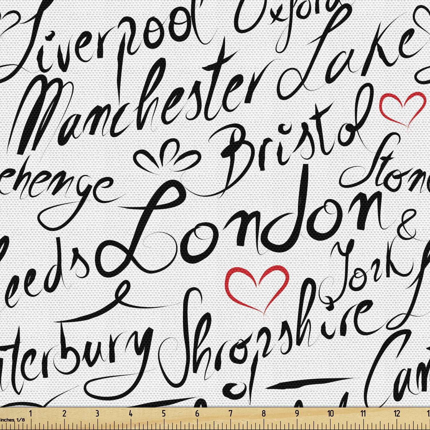 England Upholstery Fabric by the Yard, Famous Cities in Monochrome Hand