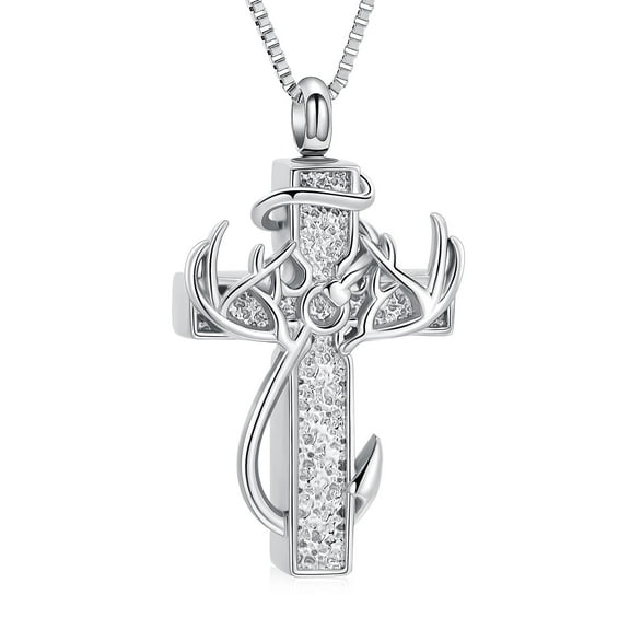 Personalize Fish Hook Fawn Cross Urn Pendant Necklace for Cremation Ashes Holder Memory Necklace Memorial Jewelry