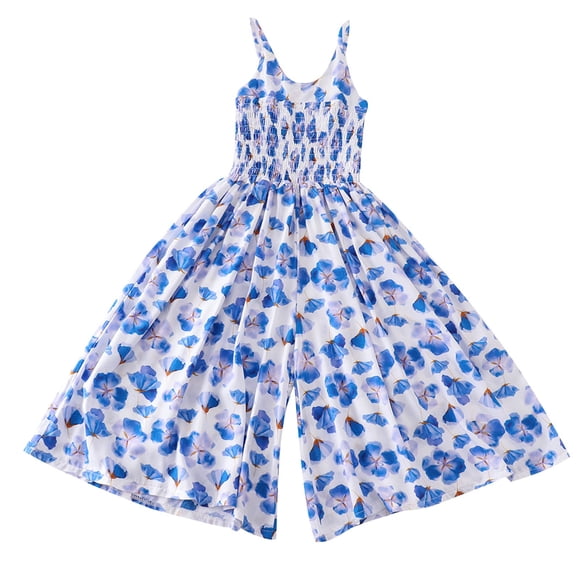 Odeerbi 7-18 Años Niñas Verano Floral Rompers Algodón Pierna Ancha Jumpsuit Primavera Seda Francés Vacaciones Estilo Tirantes Pantalones