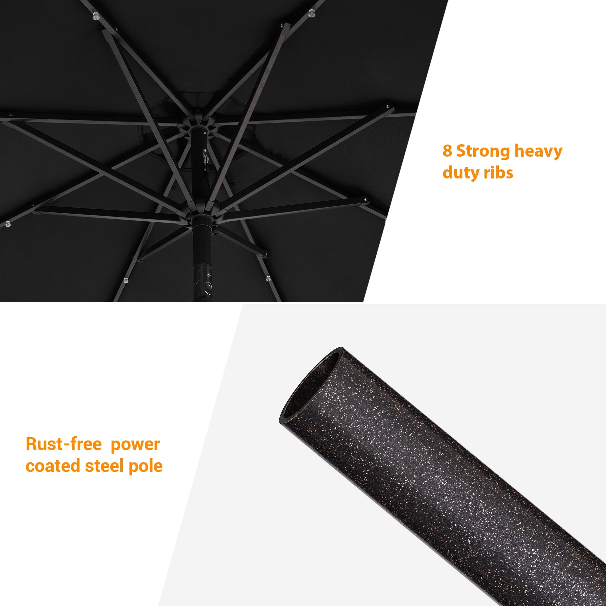 CHYVARY 9ft LED Patio Umbrella Market Outside Table Umbrella for Deck, Poolside and Patio,Black