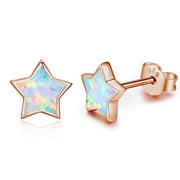 AOVEAO Cuoka Star Earrings 925 Sterling Silver Opal Stud Earrings 18K White Gold Plated Hypoallergenic Opal Jewelry Birthday Valentine's Day Gifts for Kids Women Daughter Mom Wife