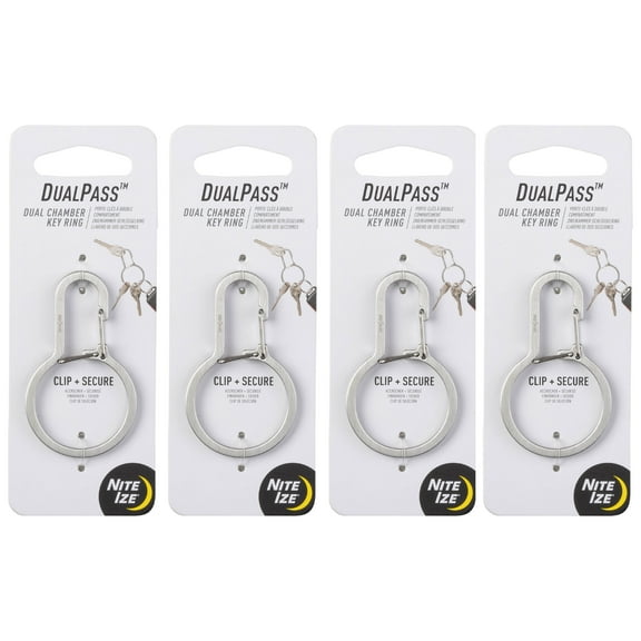 Nite Ize DualPass Dual Chamber Key Ring - Heavy-Duty Carabiner Clip with Inner Gate - Organizer Keychain for Multiple Keys & Fobs - Ring Carabiner - 4 Pack