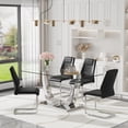 thumbnail image 3 of ExtraLco Glass Dining Table Set for 4, 63 Inch Table with Silver Chrome Base and Black PU Chairs, 3 of 9